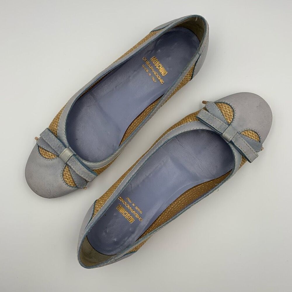 Moschino Cheapandchic Leather Rafia Ballet Flats Blue‎ Beige Size 36 - Picture 12 of 12